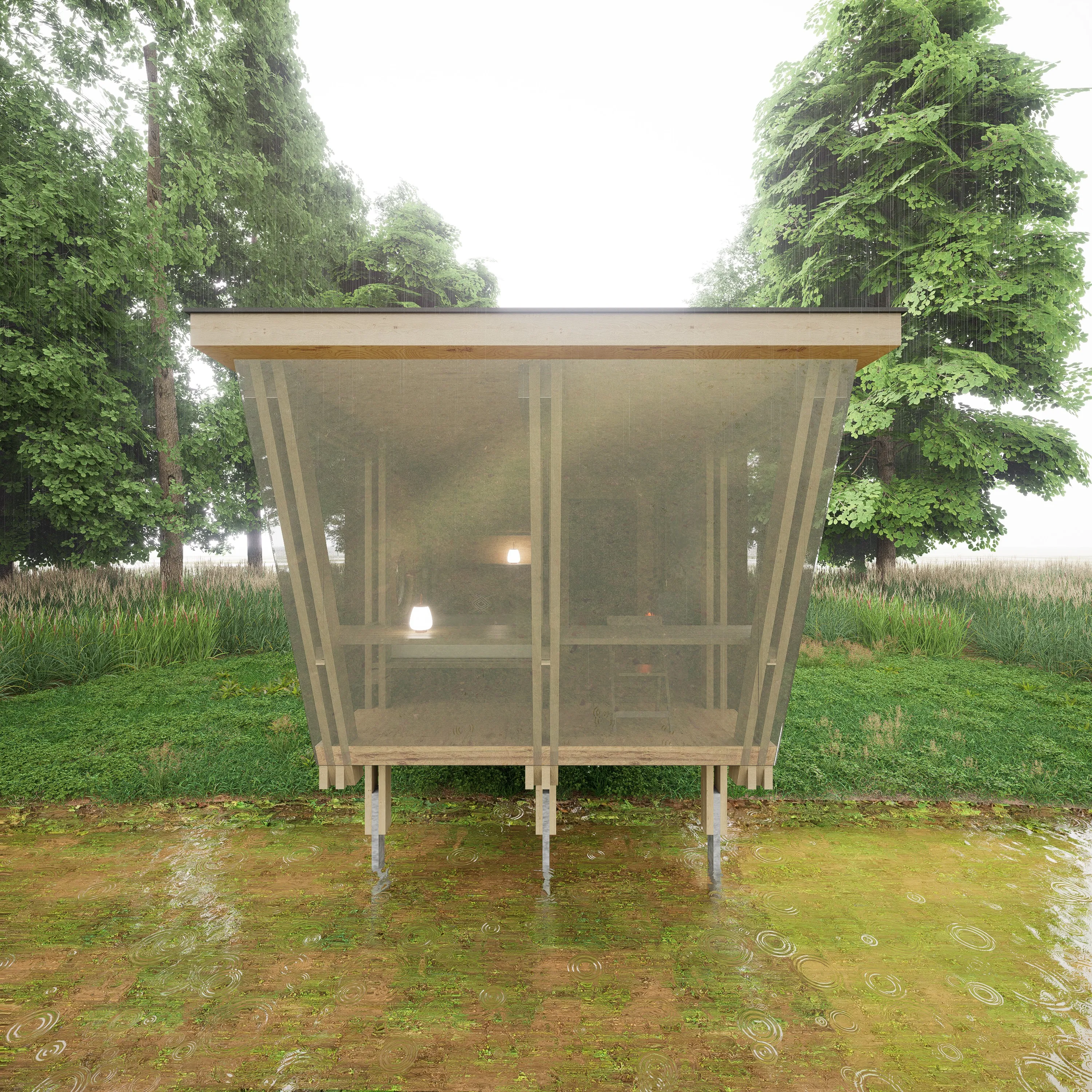 návrh chatky pro pozorování rybníka bydloarchitekti