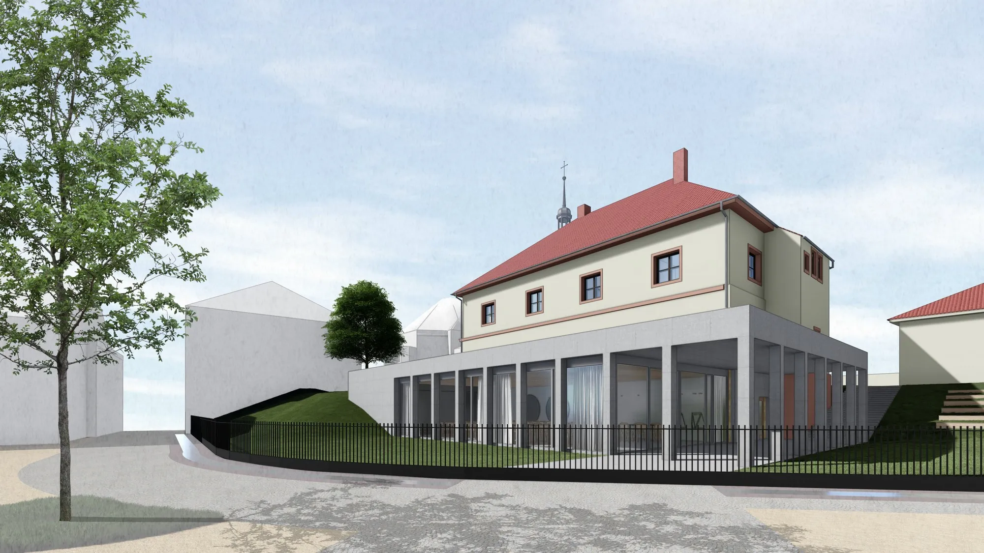 dostavba veřejné stavby ve Frýdku-Místku z pohledového betonu