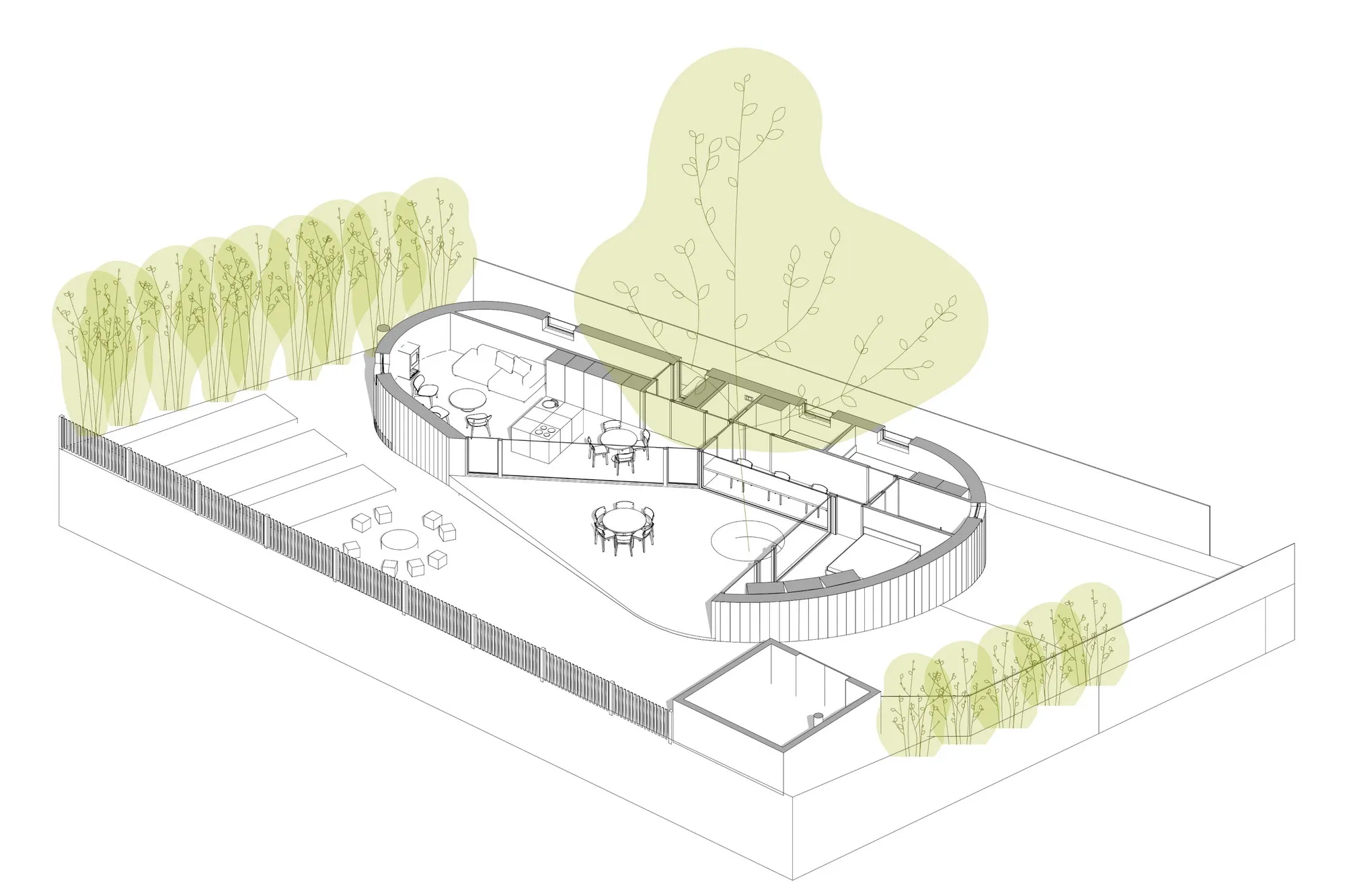půdorys a axonometrie RD bydlo architekti
