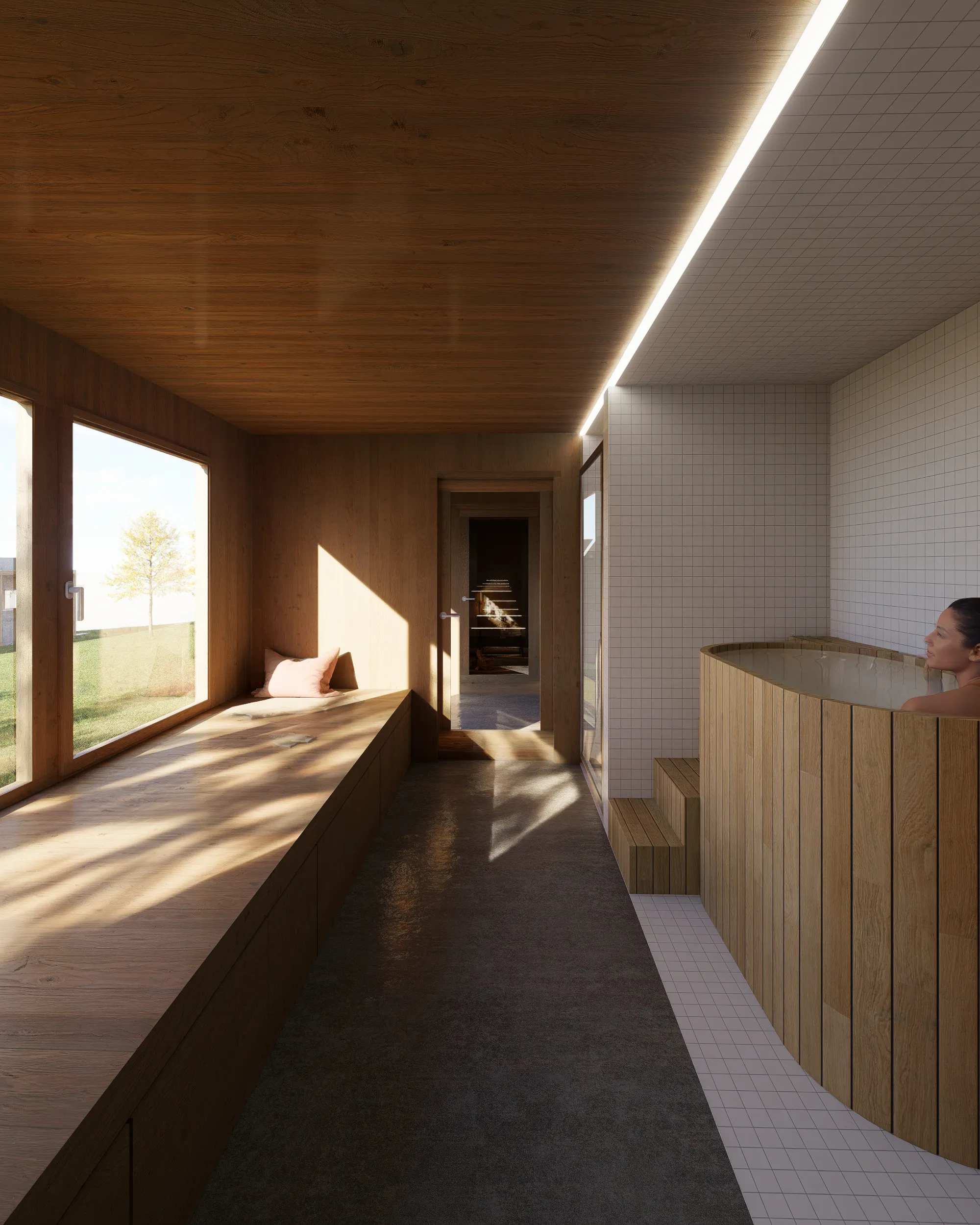 návrh sauny a domácího wellness s výhledem do zahrady Ostrava