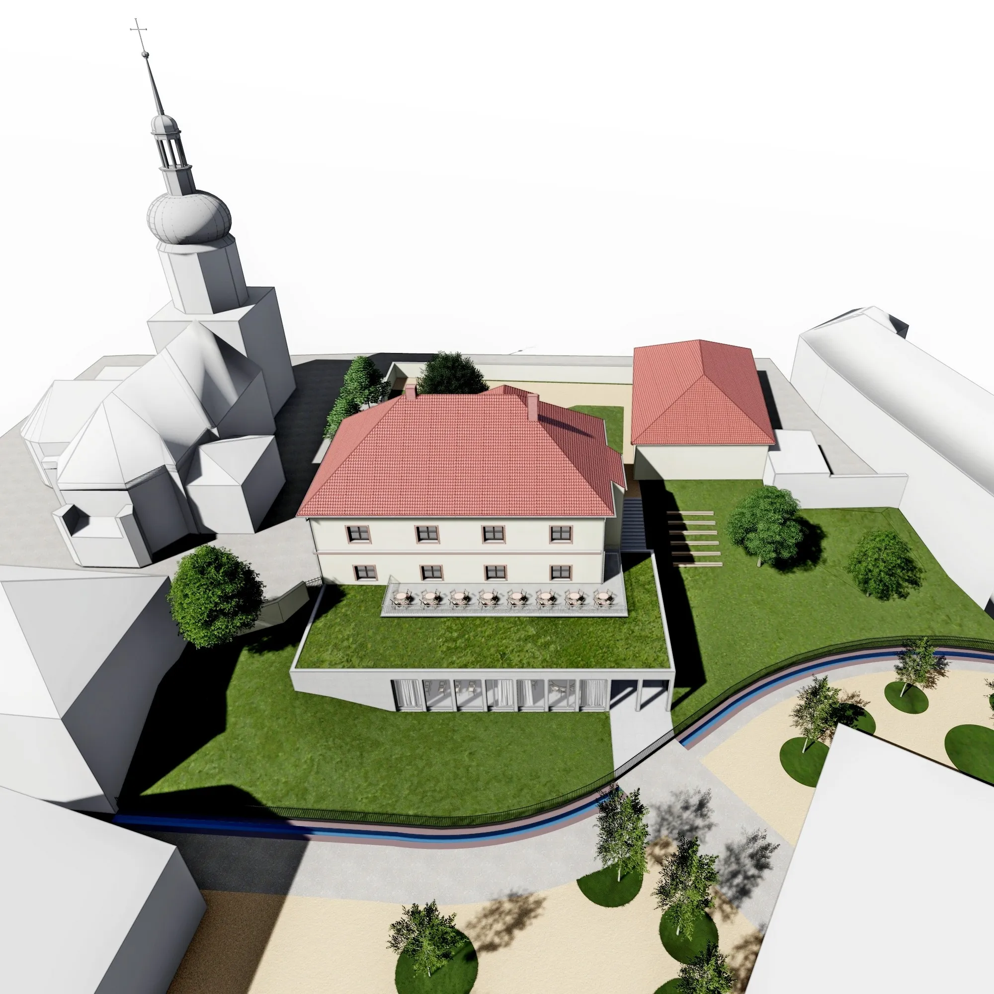 nadhled na přístavbu místecké fary