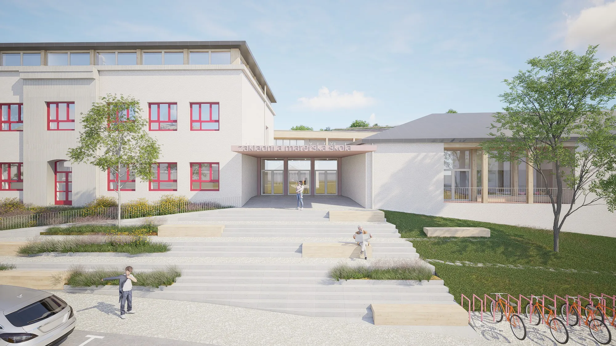 architektonická studie dostavby školy, školky a dětské skupiny