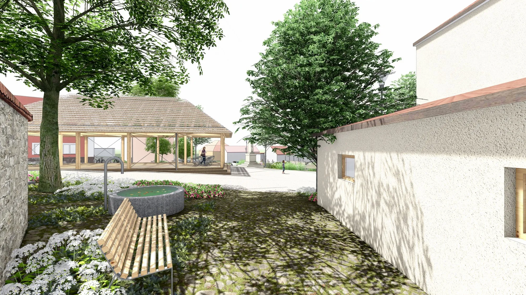 nová náves a průchod do farní zahrady bydloarchitekti